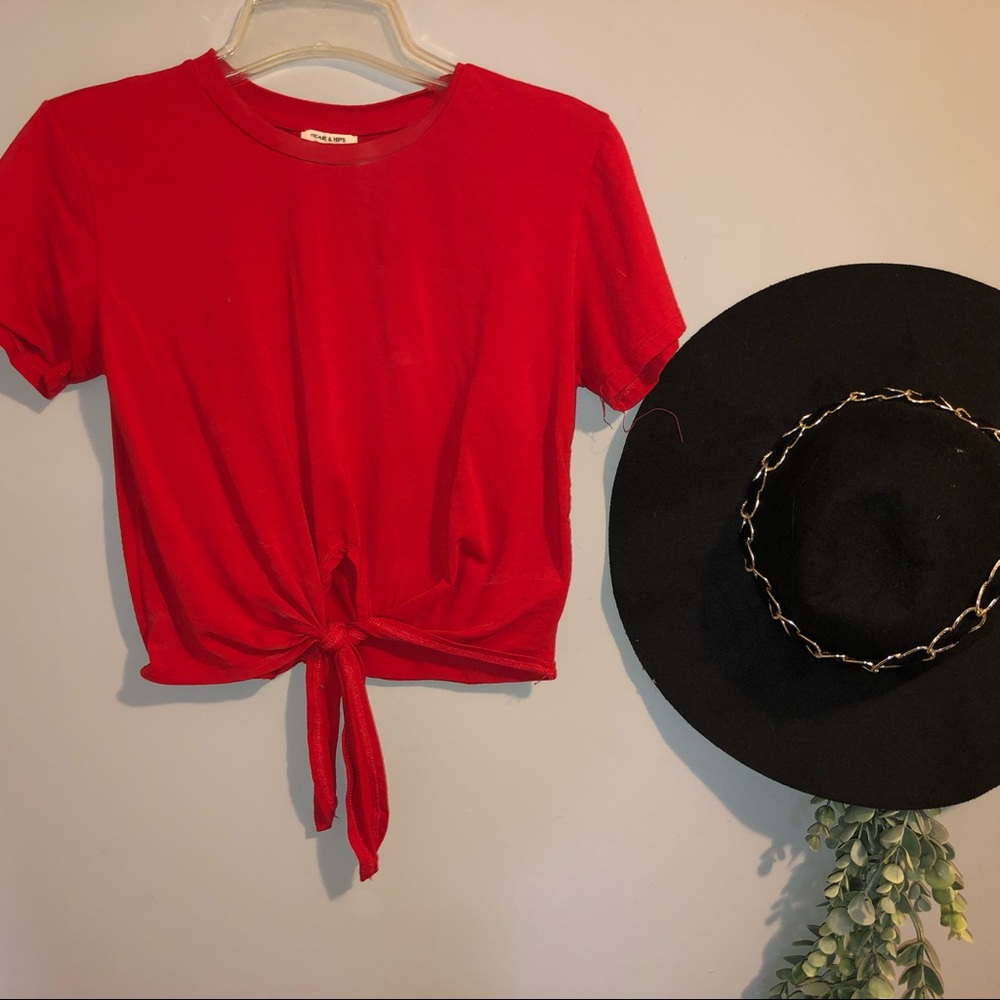 RED FRONT TIE CROP TOP 3 FOR $25!